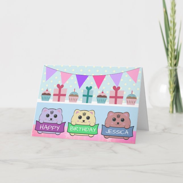 Carte Cute Kittens Personalised Happy Birthday (Devant)