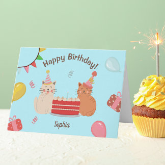 Carte Cute Kitty Cats Blue Anniversaire