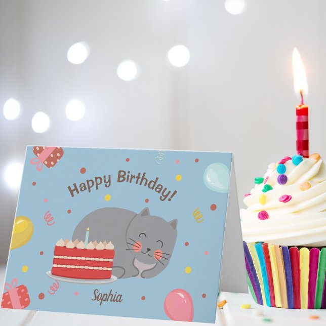 Carte Cute Kitty Chat Bleu Anniversaire (Créateur téléchargé)