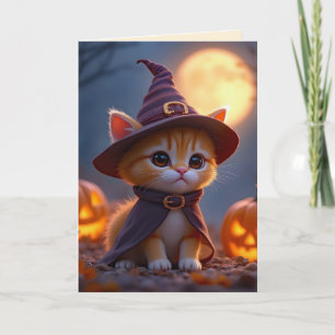 Carte Cute kitty en costume de sorcière, Halloween