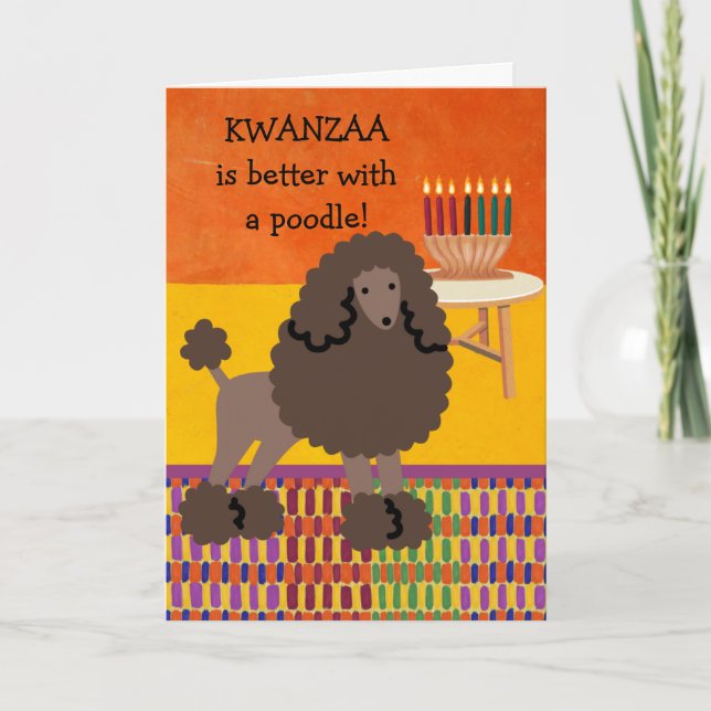 Carte Cute Kwanzaa est meilleur avec un chien de caniche (Devant)