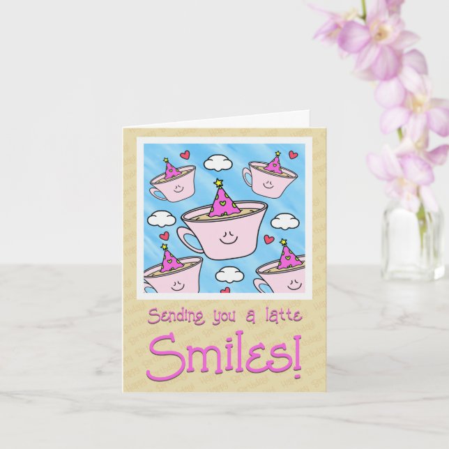 Carte Cute Latte Sourit Café Lover Joyeux Anniversaire (Orchidée)