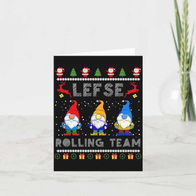 Carte Cute Lefse Rolling Team Norwegian Gnomes Ugly Xmas (Devant)