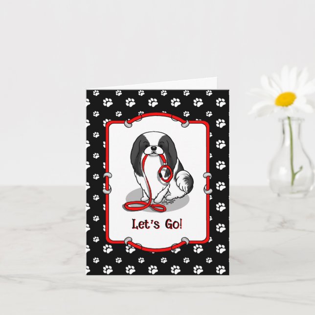 Carte Cute Let's Go! Japanese Chin Dog (black & white 1) (Petite plante)