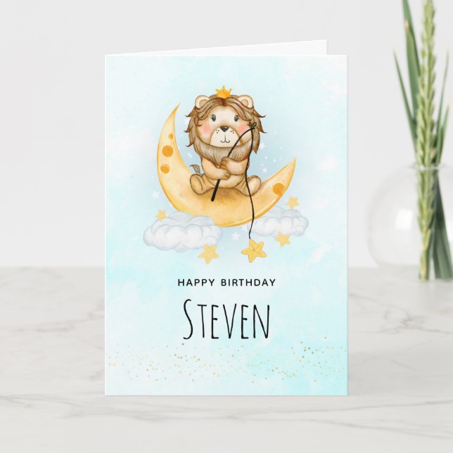 Carte Cute Lion Pêche Aquarelle Anniversaire (Devant)