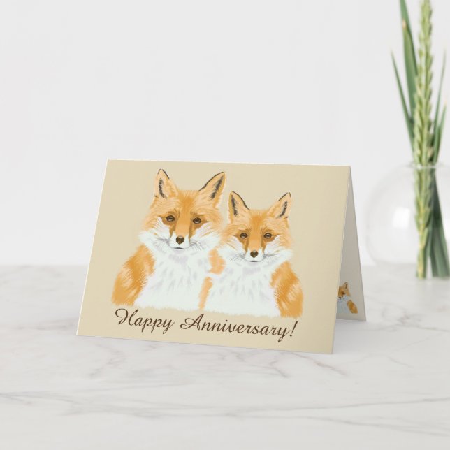 Carte Cute Little Red Fox - transparent sur beige. (Devant)