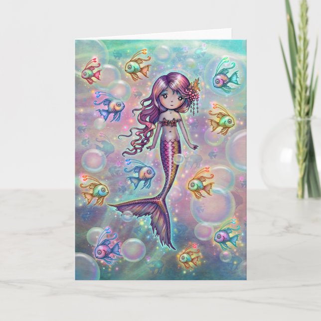 Carte Cute Little Rose Sirène et Imaginaire de poisson (Devant)