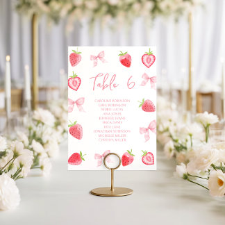 Carte Cute Little Strawberry Bow Baby Girl Table Number