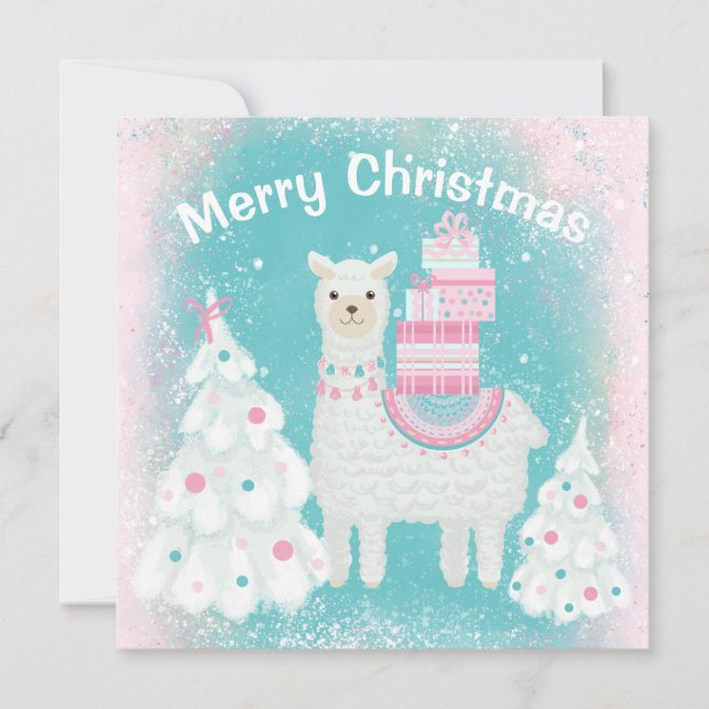 Carte Cute Llama avec cadeaux de Noël (Devant)