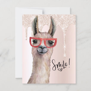 Carte Cute Llama Girly Rose Parties scintillant Penser D