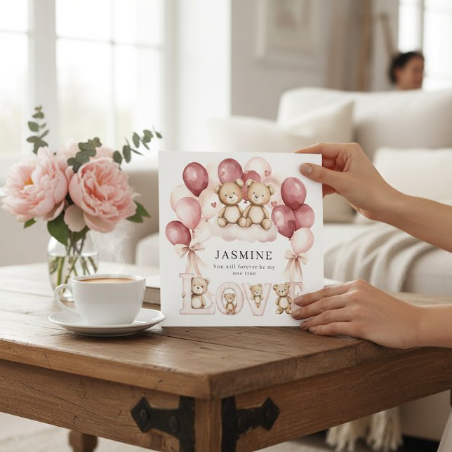 Carte cute Love Balloons Watercolor Valentine (Créateur téléchargé)