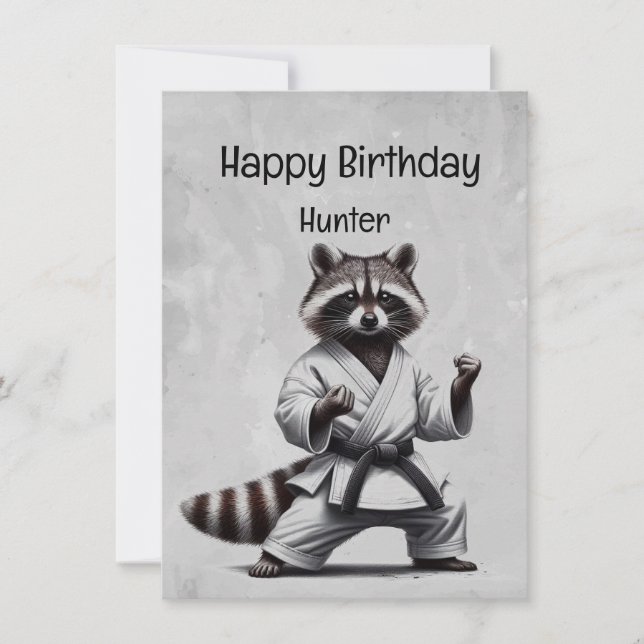 Carte Cute Martial Arts Raccoon Personnalisé Anniversair (Devant)