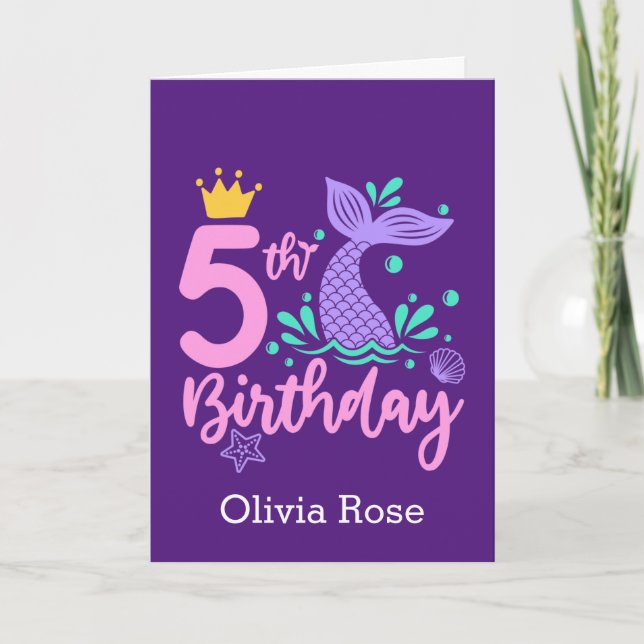 Carte Cute Mermaid 5e anniversaire (Devant)