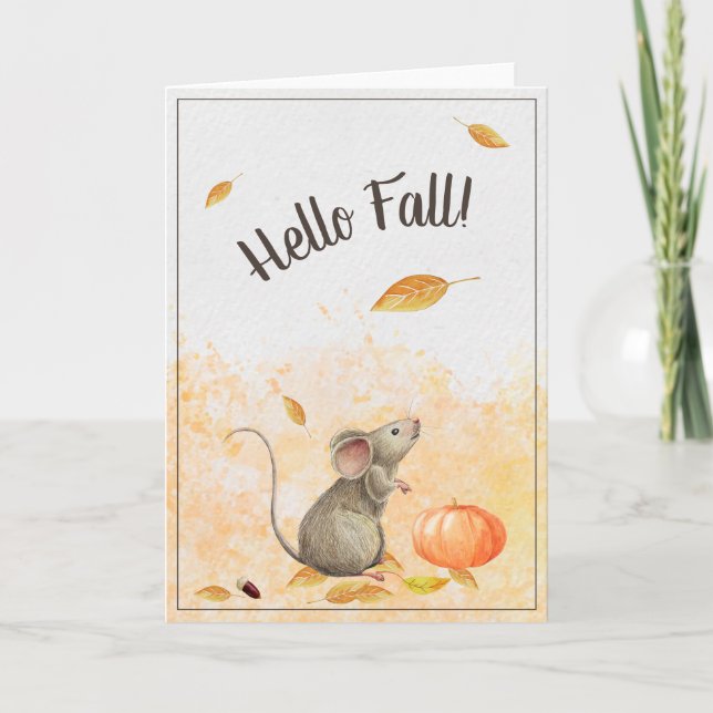 Carte Cute Mouse Bonjour Automne (Devant)