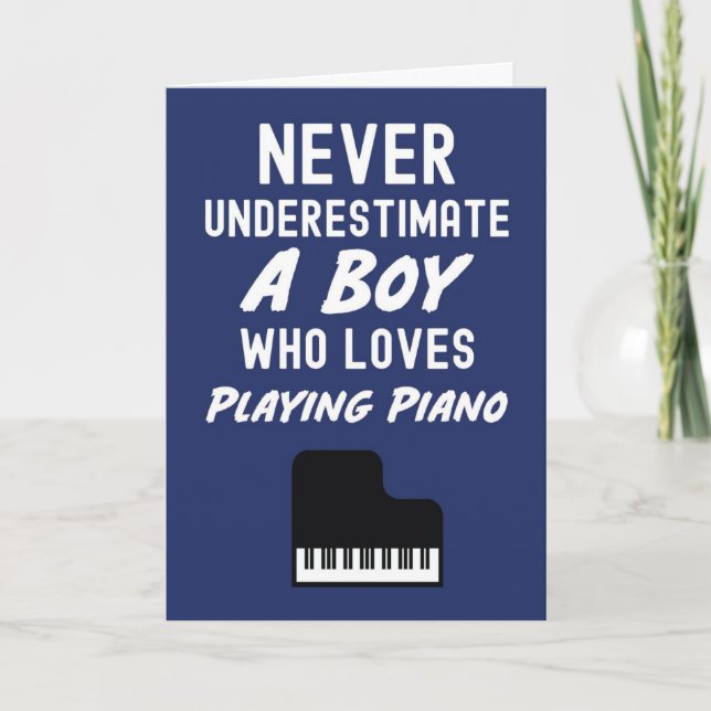 Carte Cute Navy Blue Pianist Cards For Baby Boys Piano  (Devant)