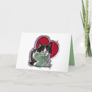 Carte Cute Noir et Blanc PopArt Tuxedo Coeur de chat