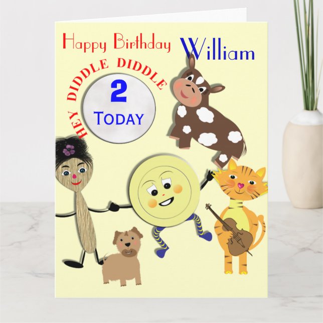 Carte Cute Nursery Rhyme Kids Age et nom Anniversaire (Devant)
