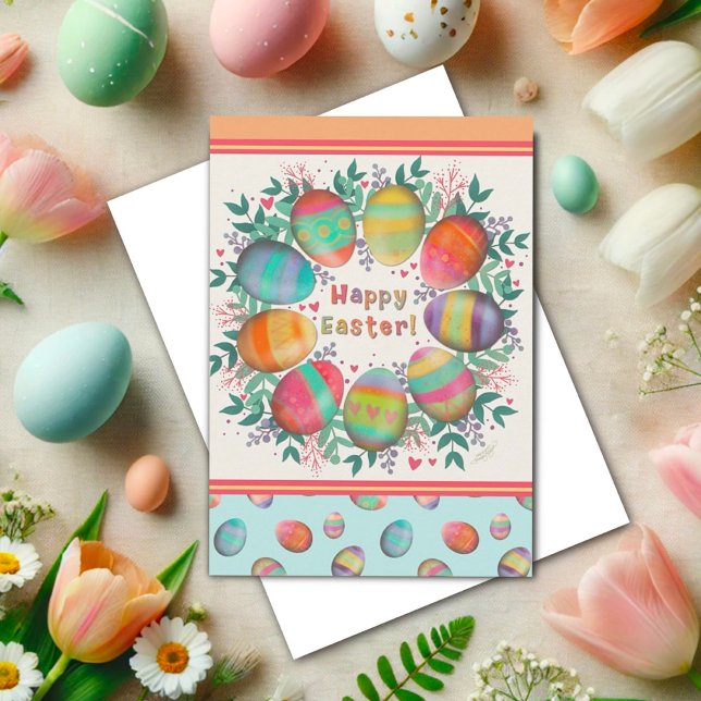 Carte Cute Oeuf de Pâques Pastel Floral Wreath Custom (Créateur téléchargé)