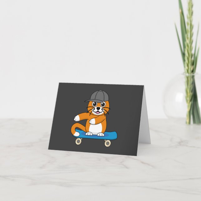 Carte Cute Orange Chat sur Skateboard Cartoon (Devant)