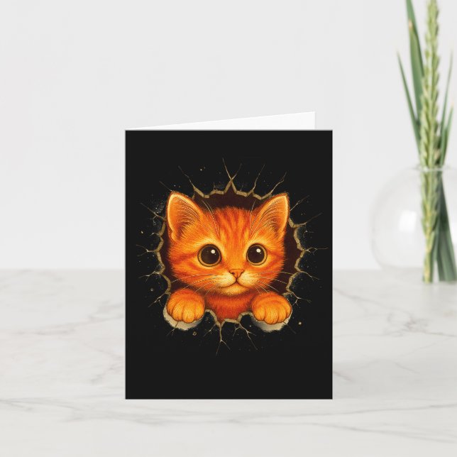 Carte Cute Orange Kitten Cracks Mug Wall Funny Cat Lover (Devant)