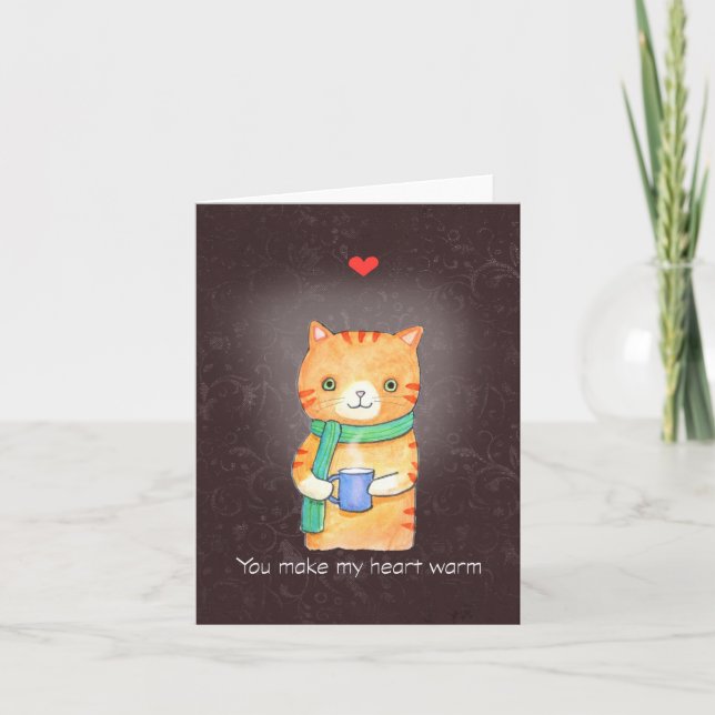 Carte Cute Orange Tabby Café Café Lover Valentine (Devant)