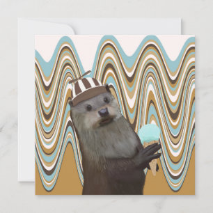 Carte Cute Otter Tenant La Crème Glace Sur L'Arrière - p