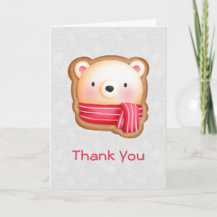 Carte Cute Ours Face Rouge Écharpe et Cheveux Rosy Merci