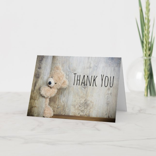 Carte Cute Ours farci Bois rustique Merci de fond (Devant)