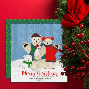Carte Cute Ours Polaire Famille Agiter Joyeux Noël