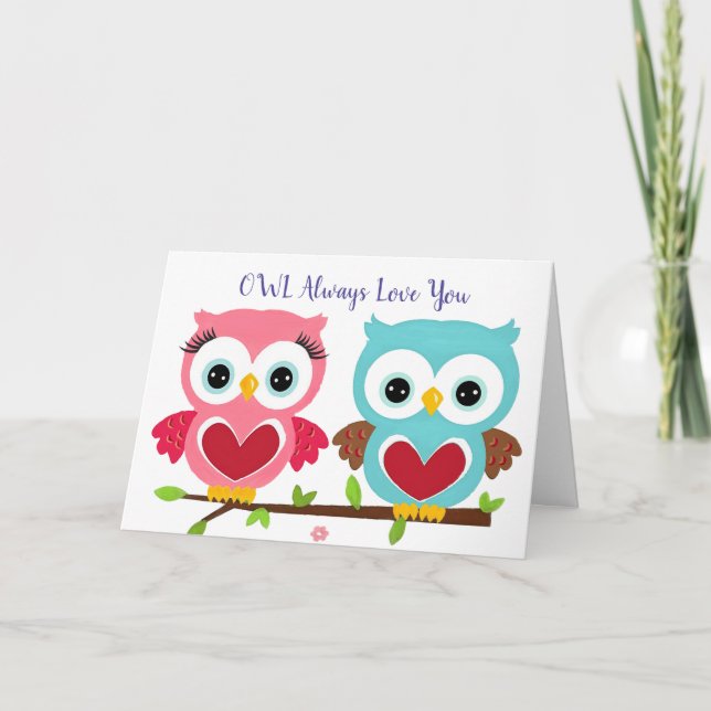 Carte Cute Owl Always Love You Anniversary & Valentine's (Devant)