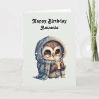 Cute Owl tenant un café anniversaire