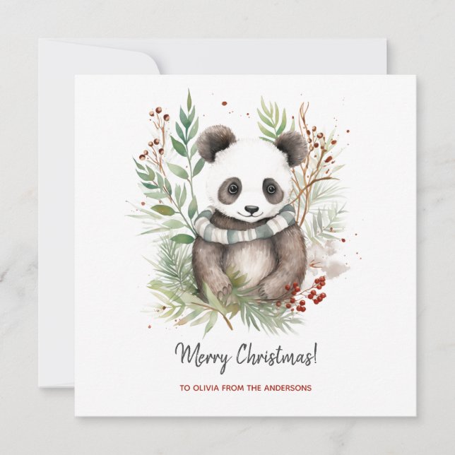 Carte Cute Panda Baby Botaniques rustiques de Noël (Devant)