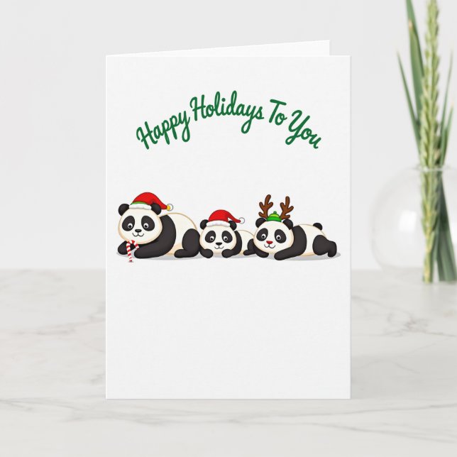 Carte Cute Panda Bears Happy Holidays Père Noël et Reind (Devant)