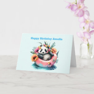 Carte Cute Panda Chilling dans un Tube intérieur Anniver