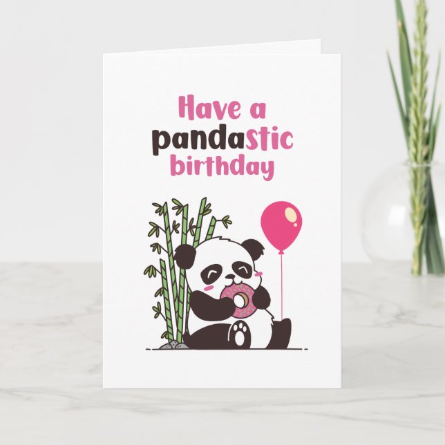 Carte Cute Panda Manger Donut Pandastic Funny Anniversai (Devant)