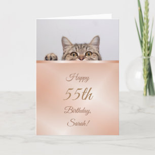 Carte Cute Peeking Chat Rose Gold Anniversaire