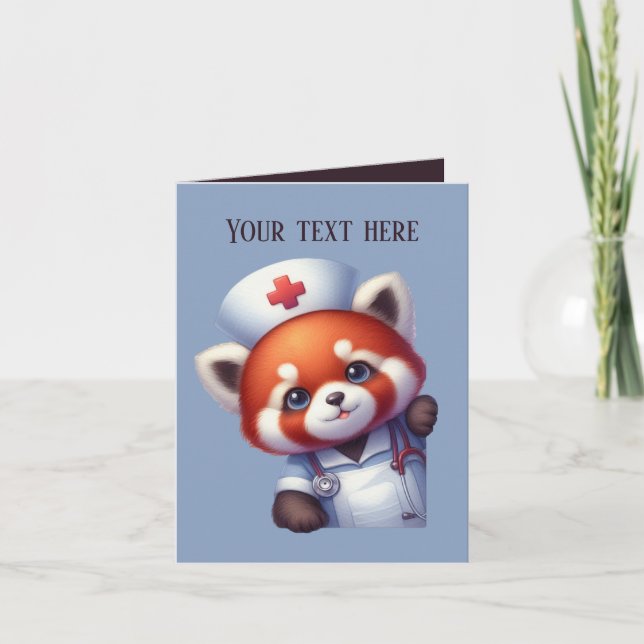 Carte Cute peeking Nurse ajouter message panda rouge (Devant)