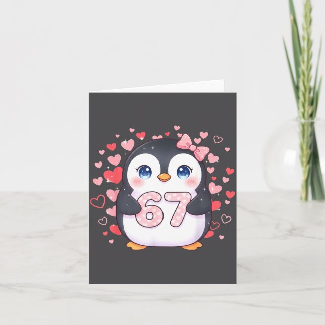Carte Cute Penguin 67 Six Seven Valentine Hearts 6 7 Mem (Devant)