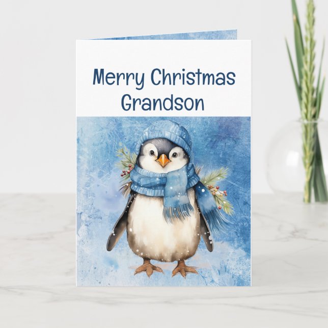 Carte Cute Penguin Amusant Animal Grandson Enfants Noël (Devant)
