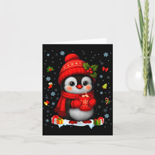 Carte Cute Penguin Drink Hot Cocoa Christmas Xmas Men Wo (Devant)