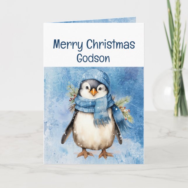 Carte Cute Penguin Fun Animal Godson Noël (Devant)