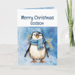 Carte Cute Penguin Fun Animal Godson Noël