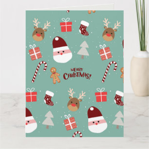 Carte Cute Père Noël Reindeer Sucre de canne Motif en pa