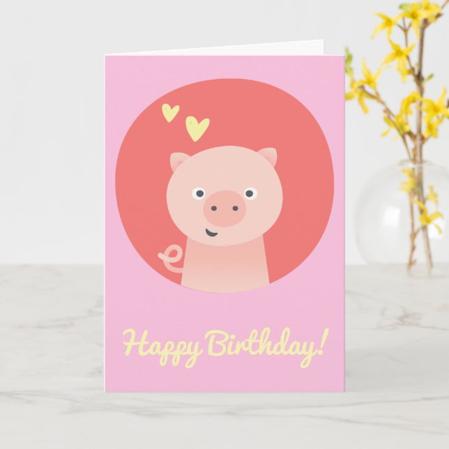 Carte Cute Piglet - Anniversaire de enfant personnalisé (Fleur jaune)