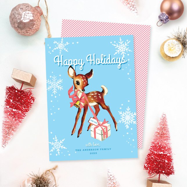 Carte Cute Pink Retro Baby Deer Non-Photo Christmas Card (Créateur téléchargé)