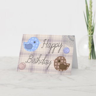 Carte Cute Plaid Birds Country Rustic Birthday Card