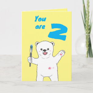 Carte Cute Polar Ours Petit Artiste Plier Anniversaire d