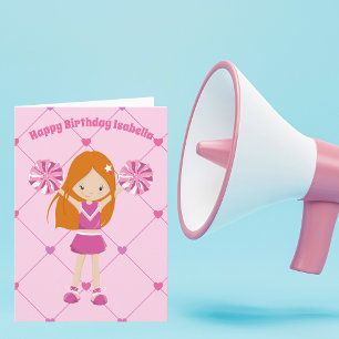Carte Cute Pom-pom girl rouge personnalisé rose Annivers