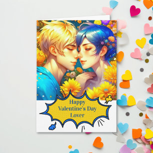 Carte Cute Pop Art Anime Couple Valentine's Day