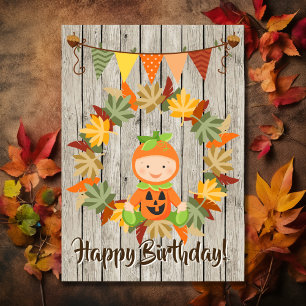 Carte Cute Pumkin Baby Wreath of Leaves